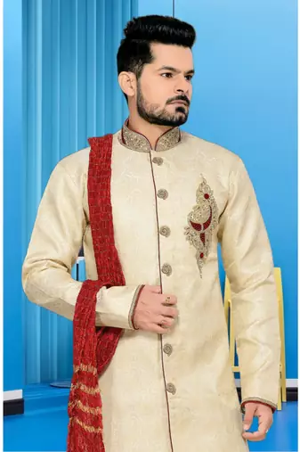 Gold Embroidered Jacquard Stitched Sherwani