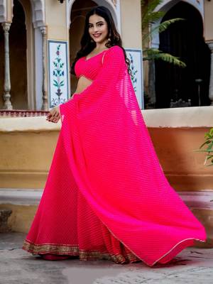 Captivating Pink Laheriya Print Georgette Designer Lehenga Choli 2