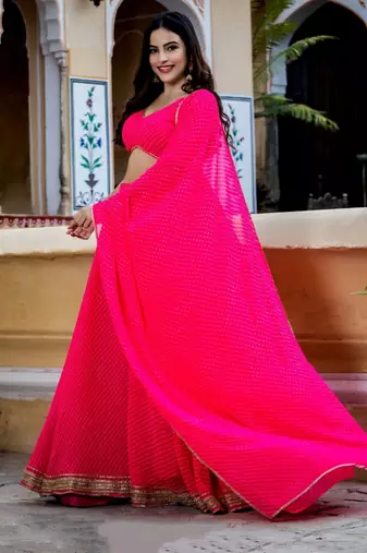 Captivating Pink Laheriya Print Georgette Designer Lehenga Choli