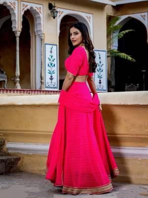Captivating Pink Laheriya Print Georgette Designer Lehenga Choli 6