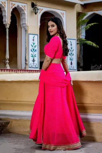 Captivating Pink Laheriya Print Georgette Designer Lehenga Choli