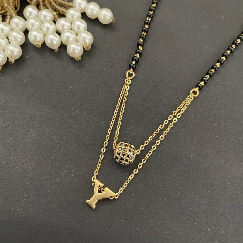 Y letter mangalsutra ad black ball pendant short mangalsutra designs name mangalsutras (20 inches)