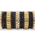 Rich texture bangle set with silk thread bangles and kundan kada by leshya