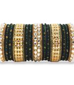 Rich texture bangle set with silk thread bangles and kundan kada by leshya
