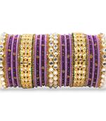 Rich texture bangle set with silk thread bangles and kundan kada by leshya