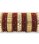 Rich texture bangle set with silk thread bangles and kundan kada by leshya