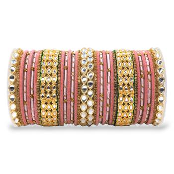 Rich texture bangle set with silk thread bangles and kundan kada by leshya 1
