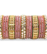 Rich texture bangle set with silk thread bangles and kundan kada by leshya