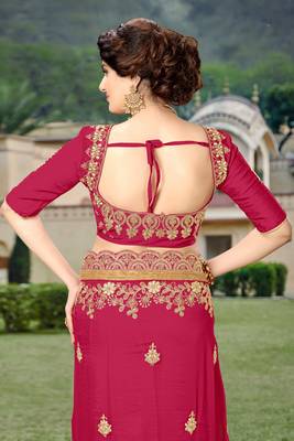 Trendmalls Women's Pink Silk Heavy Embroidery Work Saree With Blouse 6
