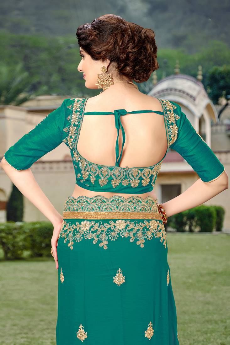 Trendmalls Green  Silk Heavy Embroidery Work Party Wear Saree With Blouse