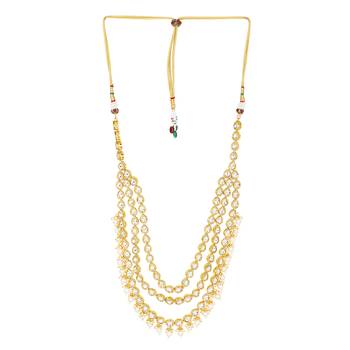 Bridal 3 line kundan necklace with beaded border and earring maang tikka by leshya 2