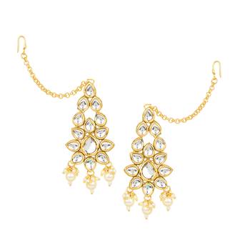 Bridal 3 line kundan necklace with beaded border and earring maang tikka by leshya 4