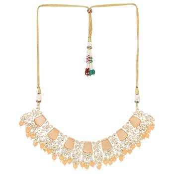 Peach kundan necklace with earring & maang tikka by leshya 3