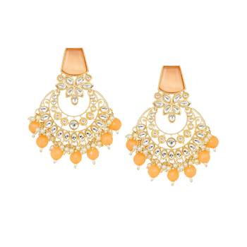 Peach kundan necklace with earring & maang tikka by leshya 4