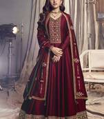 Maroon Heavy Zari Embroidery Work Bollywood Style Party Anarkali