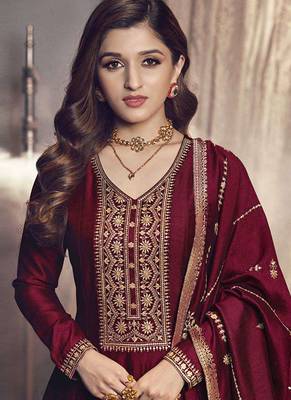 Maroon Heavy Zari Embroidery Work Bollywood Style Party Anarkali 2