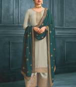 Off White Embroidered Georgette Palazzo Semistitched Suit