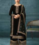 Black Embroidered Georgette Palazzo Semistitched Suit