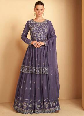 Purple Sequence Embroidery Sharara Style Suit 1