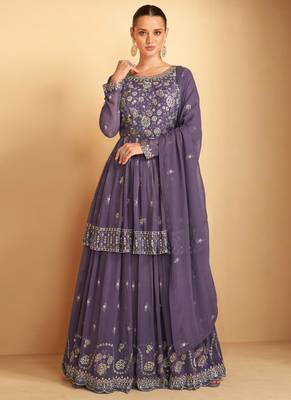 Purple Sequence Embroidery Sharara Style Suit 2