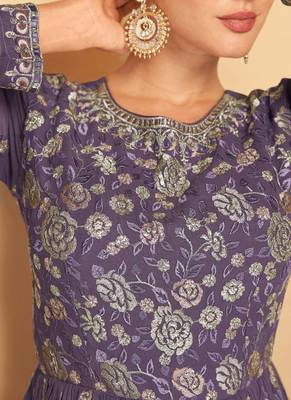 Purple Sequence Embroidery Sharara Style Suit 4