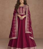 Crimson Red Sequence Embroidery Festive Anarkali Gown