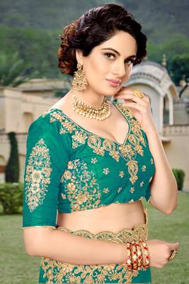 Trendmalls Green  Silk Heavy Embroidery Work Party Wear Saree With Blouse 8