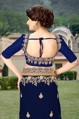 Trendmalls Blue  Silk Heavy Embroidery Work Party Wear Saree With Blouse 7