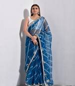 Steel Blue Organza Tissue Leheriya Saree