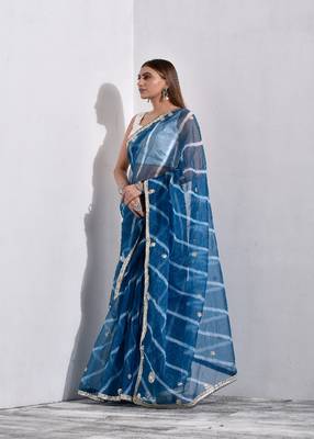 Steel Blue Organza Tissue Leheriya Saree 2
