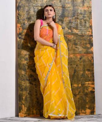 Haldi Yellow Organza Tissue Gotapatti Saree 1