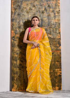 Haldi Yellow Organza Tissue Gotapatti Saree 2