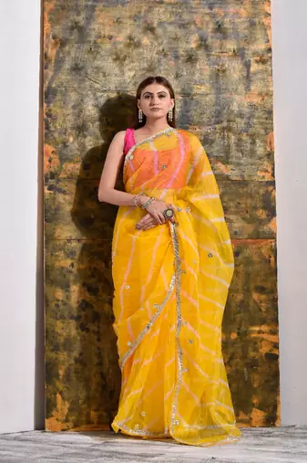 Haldi Yellow Organza Tissue Gotapatti Saree