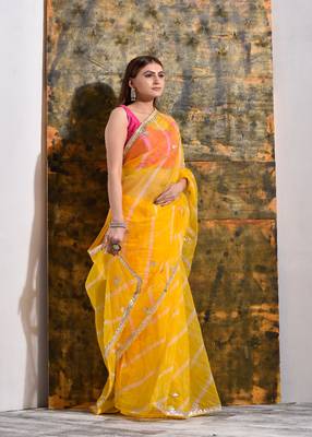 Haldi Yellow Organza Tissue Gotapatti Saree 3