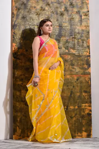 Haldi Yellow Organza Tissue Gotapatti Saree