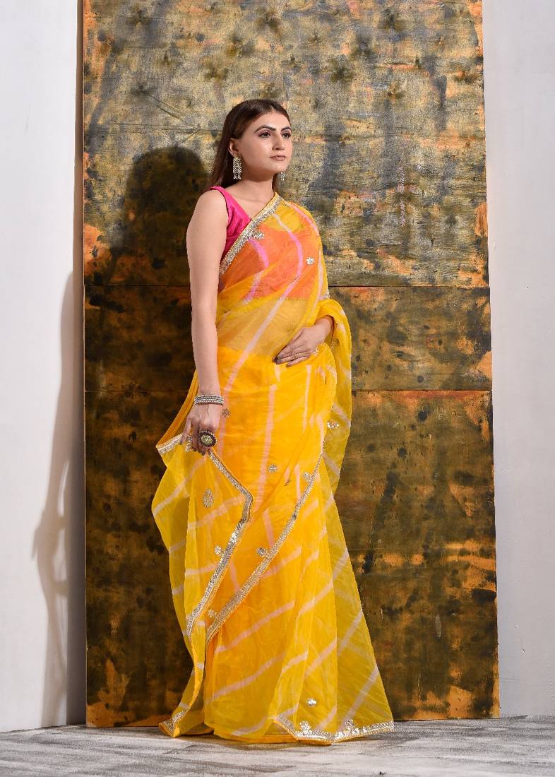 Haldi Yellow Organza Tissue Gotapatti Saree