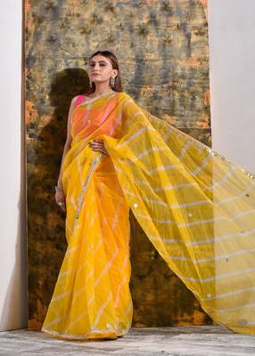Haldi Yellow Organza Tissue Gotapatti Saree 4