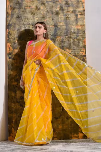 Haldi Yellow Organza Tissue Gotapatti Saree