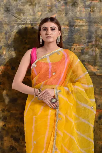 Haldi Yellow Organza Tissue Gotapatti Saree