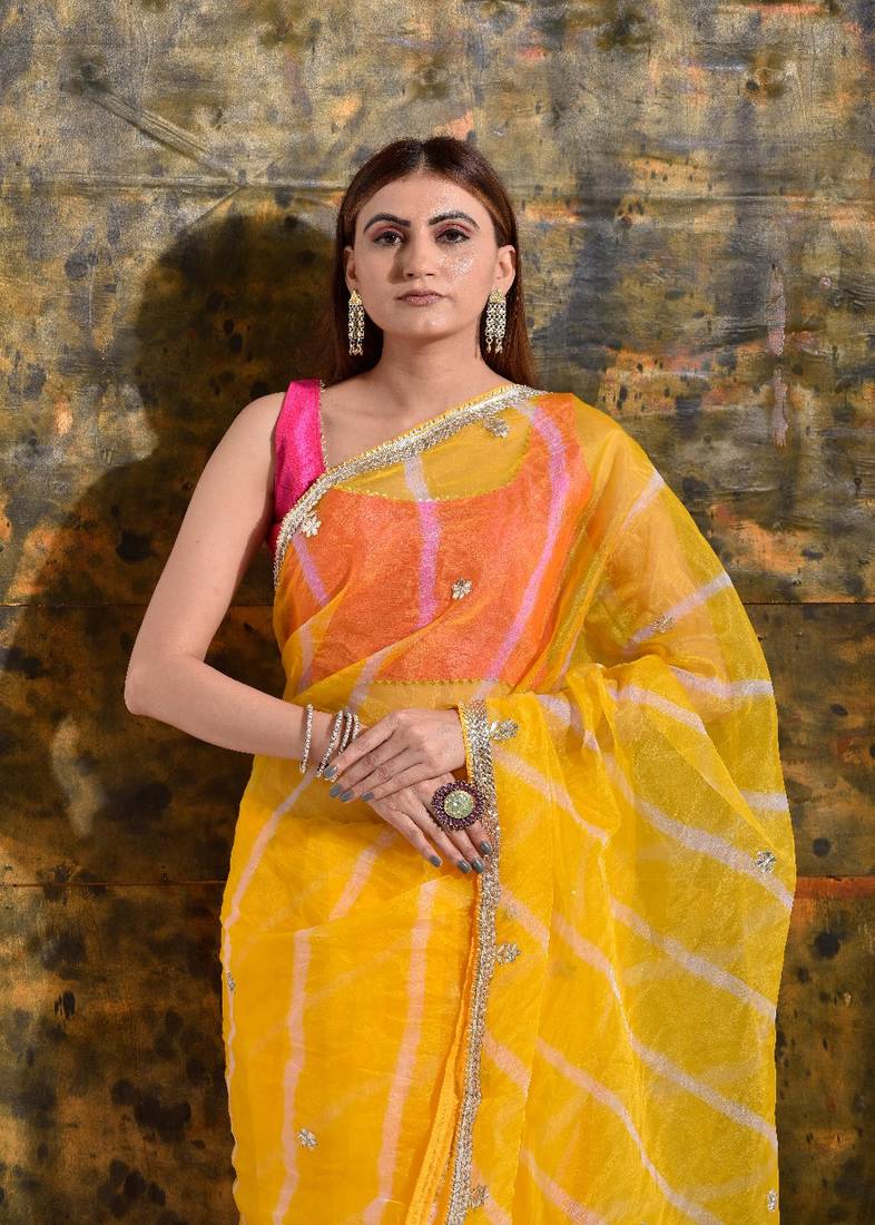 Haldi Yellow Organza Tissue Gotapatti Saree