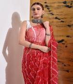 Red Organza Bridal Saree with Pearls