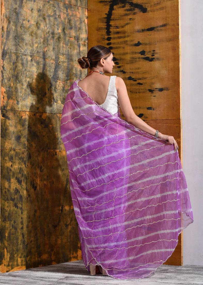 Lavender Organza Tissue Handwork Saree