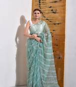 Jade Green Organza Tissue Pearl Work Saree