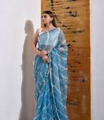 Powder Blue handcrafted Organza Tissue Saree