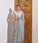 Grey handcrafted Organza Tissue Saree