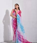 Multicolor Pary Wear Organza Tissue work Saree