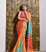Multicolor Pure Georgette Handwork Bridal Saree