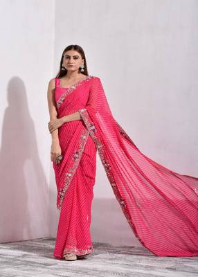 Pink Mothda Pure Georgette Handwork Saree 1