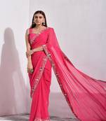 Pink Mothda Pure Georgette Handwork Saree