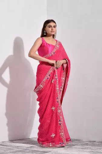 Pink Mothda Pure Georgette Handwork Saree
